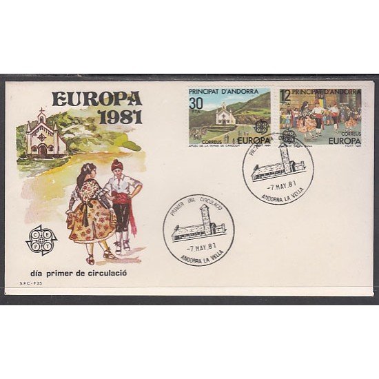 Andorra Española 140/41 1981 Europa SPD Sobre Primer día Andorra Española 140/41 1981 Europa SPD Sobre Primer día