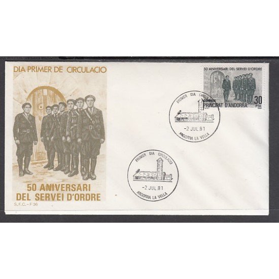 Andorra Española 142 1981 Servei i Ordre SPD Sobre Primer día Andorra Española 142 1981 Servei i Ordre SPD Sobre Primer día