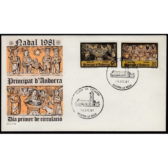 Andorra Española 144/45 1981 Navidad 81 SPD Sobre Primer día Andorra Española 144/45 1981 Navidad 81 SPD Sobre Primer día