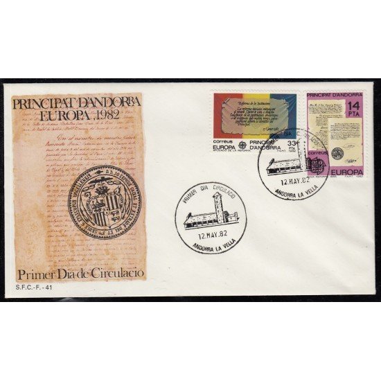 Andorra Española 157/58 1982 Europa SPD Sobre Primer día Andorra Española 157/58 1982 Europa SPD Sobre Primer día