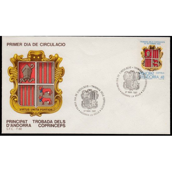 Andorra Española 195 1987 Encuentro Copríncipes SPD Sobre Primer día Andorra Española 195 1987 Encuentro Copríncipes SPD Sobre Primer día