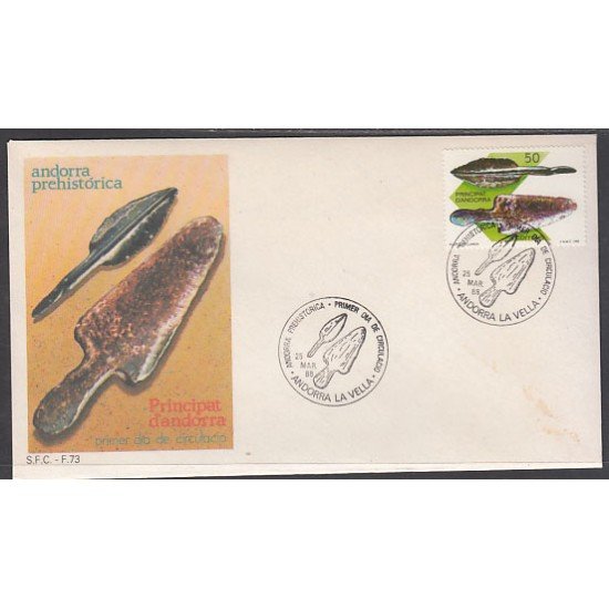 Andorra Española 203 1988 Andorra prehistorica SPD Sobre Primer día Andorra Española 203 1988 Andorra prehistorica SPD Sobre Primer día