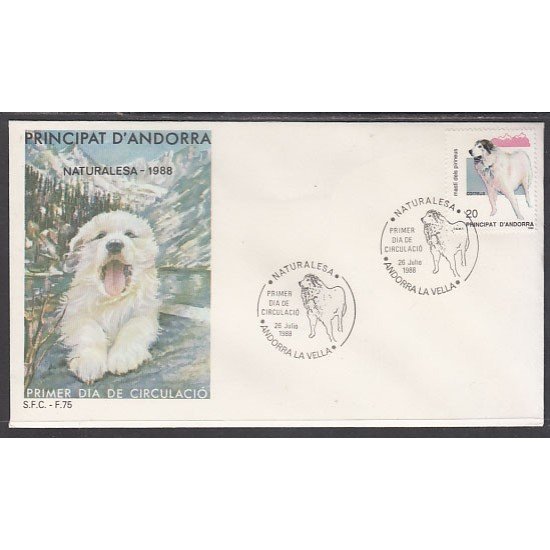 Andorra Española 206 1988 Perro dog fauna SPD Sobre Primer día Andorra Española 206 1988 Perro dog fauna SPD Sobre Primer día