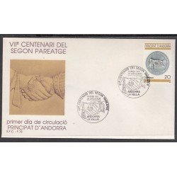 Andorra Española 207 1988 VII Centenario del 2º Preatge SPD Sobre Primer día Andorra Española 207 1988 VII Centenario del 2º Preatge SPD Sobre Primer día