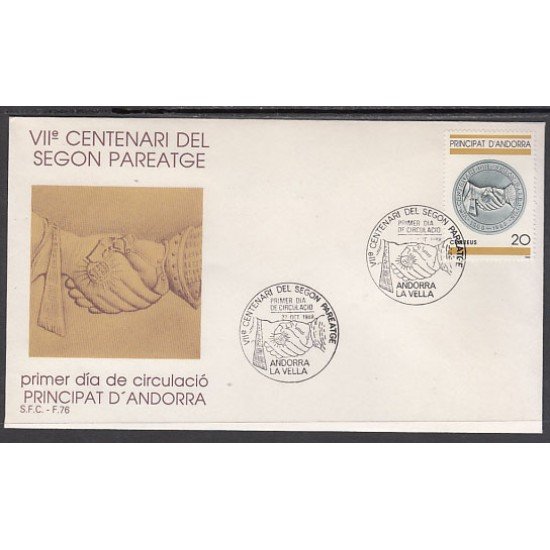 Andorra Española 207 1988 VII Centenario del 2º Preatge SPD Sobre Primer día Andorra Española 207 1988 VII Centenario del 2º Preatge SPD Sobre Primer día
