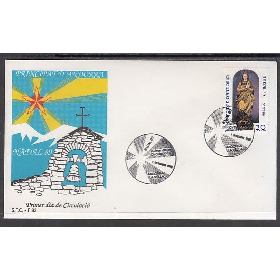Andorra Española 217 1989 Navidad 89 SPD Sobre Primer día Andorra Española 217 1989 Navidad 89 SPD Sobre Primer día