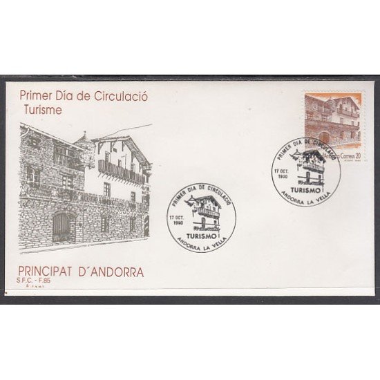Andorra Española 221 1990 Turismo SPD Sobre Primer día Andorra Española 221 1990 Turismo SPD Sobre Primer día
