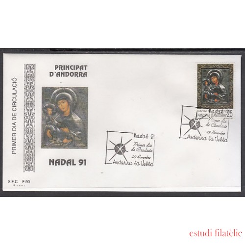 Andorra Española 228   1991 Navidad 91 SPD Sobre Primer día