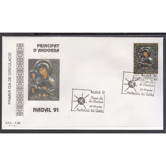 Andorra Española 228   1991 Navidad 91 SPD Sobre Primer día