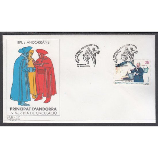 Andorra Española 229 1992 Tipos andorranos SPD Sobre Primer día Andorra Española 229 1992 Tipos andorranos SPD Sobre Primer día