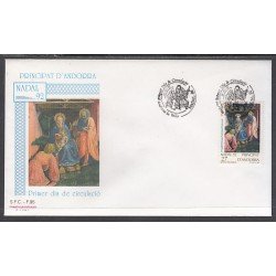 Andorra Española 234 1992 Navidad 92 SPD Sobre Primer día Andorra Española 234 1992 Navidad 92 SPD Sobre Primer día
