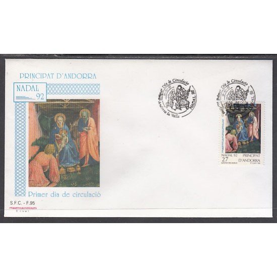 Andorra Española 234 1992 Navidad 92 SPD Sobre Primer día Andorra Española 234 1992 Navidad 92 SPD Sobre Primer día
