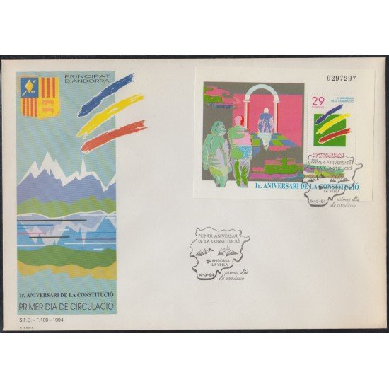 Andorra Española 241 HB 1994 I Aniversario de la Constitución SPD Sobre Primer día Andorra Española 241 HB 1994 I Aniversario de la Constitución SPD Sobre Primer día