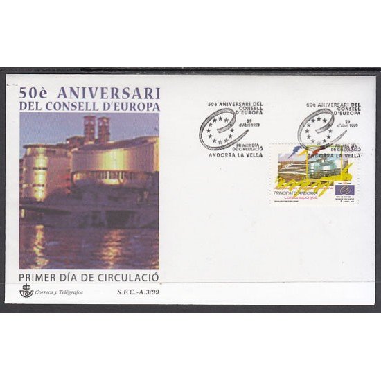 Andorra Española 271 1999 50º Aniv. Consejo de Europa SPD Sobre Primer día Andorra Española 271 1999 50º Aniv. Consejo de Europa SPD Sobre Primer día