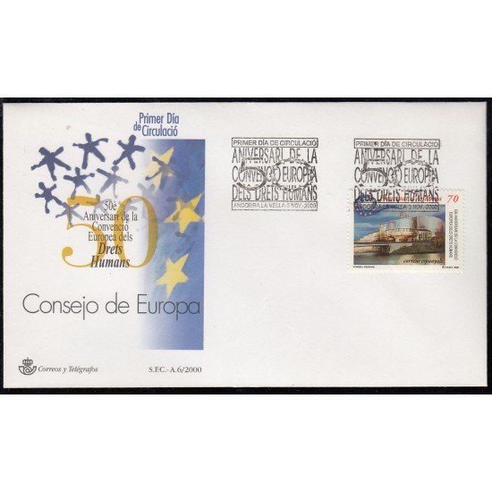 Andorra Española 281 2000 Aniv. Derechos Humanos SPD Sobre Primer día Andorra Española 281 2000 Aniv. Derechos Humanos SPD Sobre Primer día