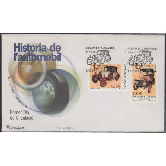 Andorra Española 309/10 2003 Historia del automóvil SPD Sobre Primer día Andorra Española 309/10 2003 Historia del automóvil SPD Sobre Primer día