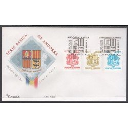 Andorra Española 312/14 2004 Principado de Andorra, escudos SPD Sobre Primer día Andorra Española 312/14 2004 Principado de Andorra, escudos SPD Sobre Primer día