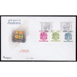 Andorra Española 324/26 2005 Principado de Andorra, escudos SPD Sobre Primer día Andorra Española 324/26 2005 Principado de Andorra, escudos SPD Sobre Primer día