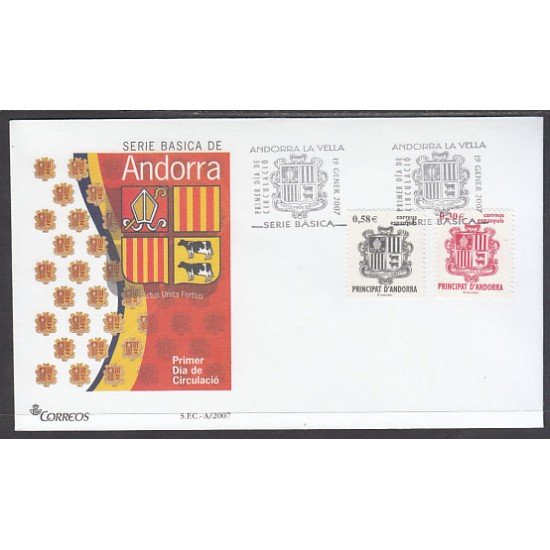 Andorra Española 343/44 2007 Principado de Andorra, escudos SPD Sobre Primer día Andorra Española 343/44 2007 Principado de Andorra, escudos SPD Sobre Primer día