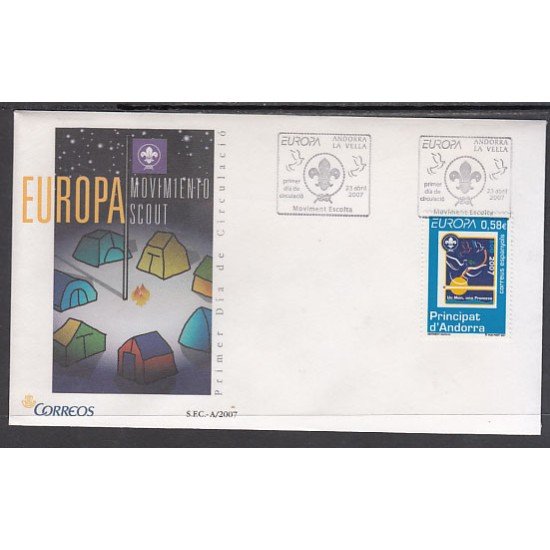 Andorra Española 346 2007 Europa SPD Sobre Primer día Andorra Española 346 2007 Europa SPD Sobre Primer día