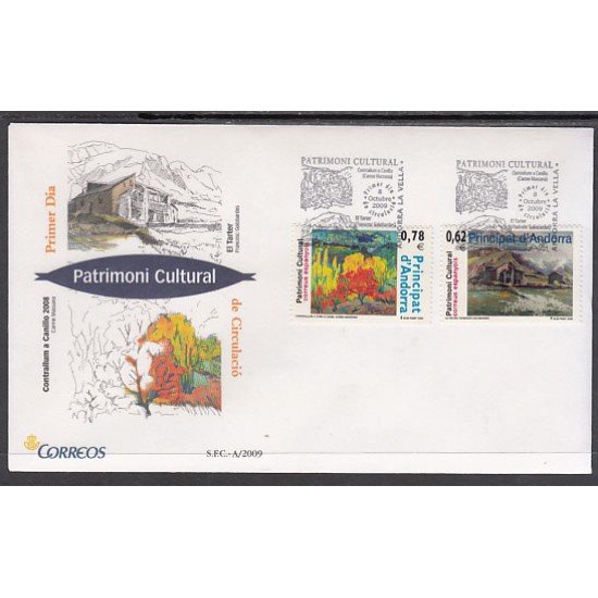Andorra Española 369/70 2009 Patrimonio Cultural SPD Sobre Primer día Andorra Española 369/70 2009 Patrimonio Cultural SPD Sobre Primer día