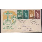 Guinea Española 384/87 1958 Pro indígenas Misionero-Crucifijo SPD Sobre Primer Día