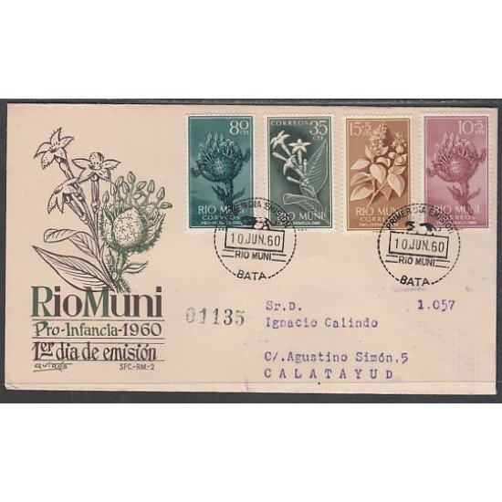RIO MUNI 10/13 1960 Flora SPD Sobres Primer Día RIO MUNI 10/13 1960 Flora SPD Sobres Primer Día