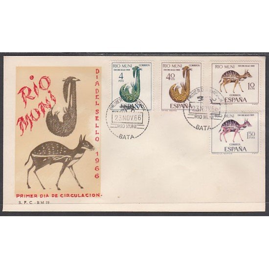 RIO MUNI 72/75 1966 Día del Sello Fauna SPD Sobres Primer Día RIO MUNI 72/75 1966 Día del Sello Fauna SPD Sobres Primer Día