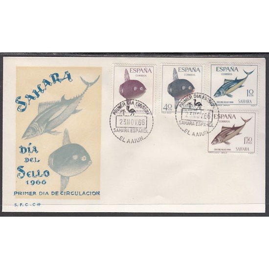 SAHARA 252/55 1966 Día del Sello Fauna peces Fish SPD Sobre Primer día SAHARA 252/55 1966 Día del Sello Fauna peces Fish SPD Sobre Primer día