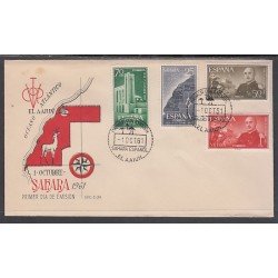 SAHARA 193/96 1961 XXV Aniv. de la exaltación del Caudillo Mapa-Franco - Iglesia de El Aaiún SPD Sobre Primer día SAHARA 193/96 1961 XXV Aniv. de la exaltación del Caudillo Mapa-Franco - Iglesia de El Aaiún SPD Sobre Primer día
