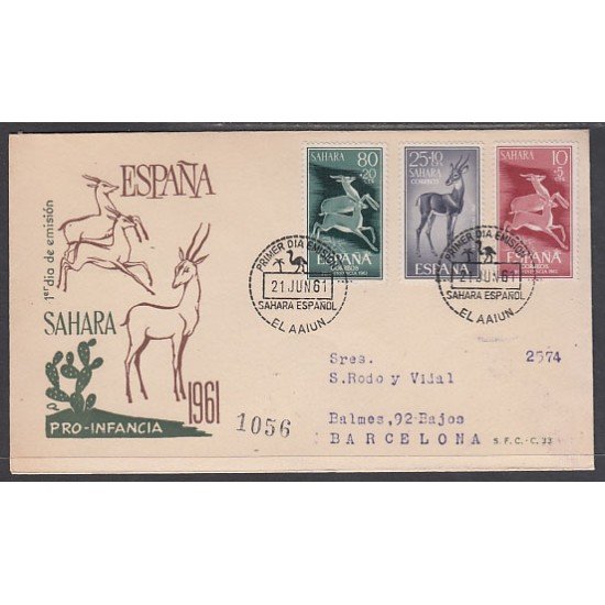SAHARA 190/92 1961 Pro infancia Fauna (gacelas) Gazelle SPD Sobre Primer día SAHARA 190/92 1961 Pro infancia Fauna (gacelas) Gazelle SPD Sobre Primer día