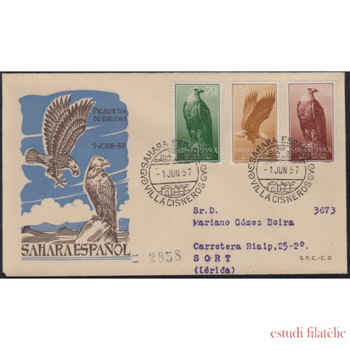 SAHARA 139/41  1957  Pro infancia Fauna (águila) Eagle SPD Sobre Primer día