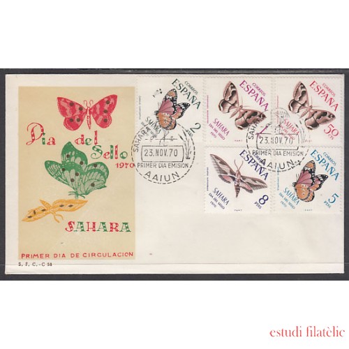 SAHARA 283/87 1970  Día del Sello Fauna (mariposas) Butterfly SPD Sobre Primer día