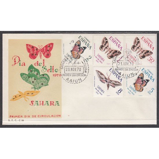 SAHARA 283/87 1970 Día del Sello Fauna (mariposas) Butterfly SPD Sobre Primer día SAHARA 283/87 1970 Día del Sello Fauna (mariposas) Butterfly SPD Sobre Primer día