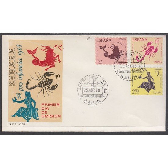 SAHARA 265/67 1968 Pro infancia Signos de Zodiaco Zodiac SPD Sobre Primer día SAHARA 265/67 1968 Pro infancia Signos de Zodiaco Zodiac SPD Sobre Primer día
