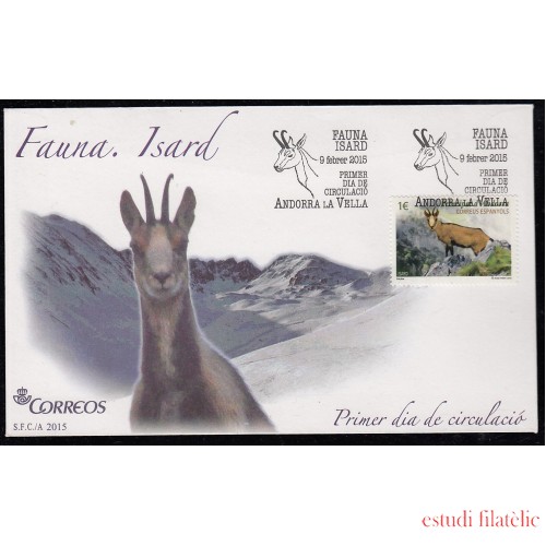 Andorra Española 428 2015 Fauna pirenaica Rebeco , SPD Sobre Primer día 