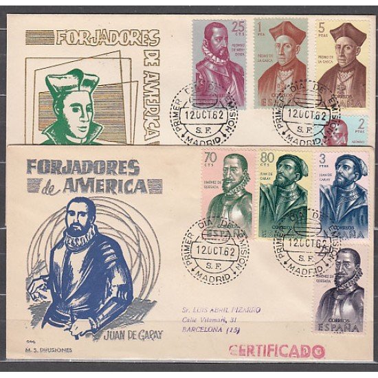 España Spain 1454/61 1962 Forjadores de América SPD Sobres Primer Día España Spain 1454/61 1962 Forjadores de América SPD Sobres Primer Día