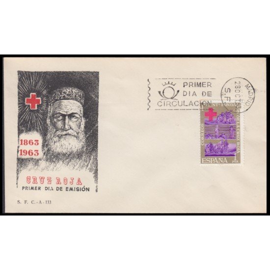 España Spain 1534 1963 Centenario de la Cruz Roja Internacional SPD Sobre Primer Día España Spain 1534 1963 Centenario de la Cruz Roja Internacional SPD Sobre Primer Día