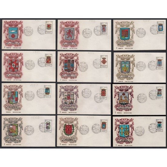 España Spain 1551/62 1964 Escudos de las Capitales de Provincias Españolas SPD Sobres Primer Día
