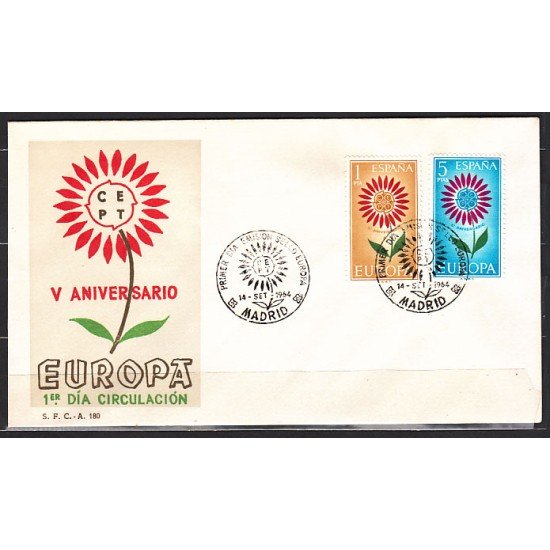 España Spain 1613/14 1964 Europa-CEPT V Aniversario CEPT SPD Sobre Primer Día España Spain 1613/14 1964 Europa-CEPT V Aniversario CEPT SPD Sobre Primer Día