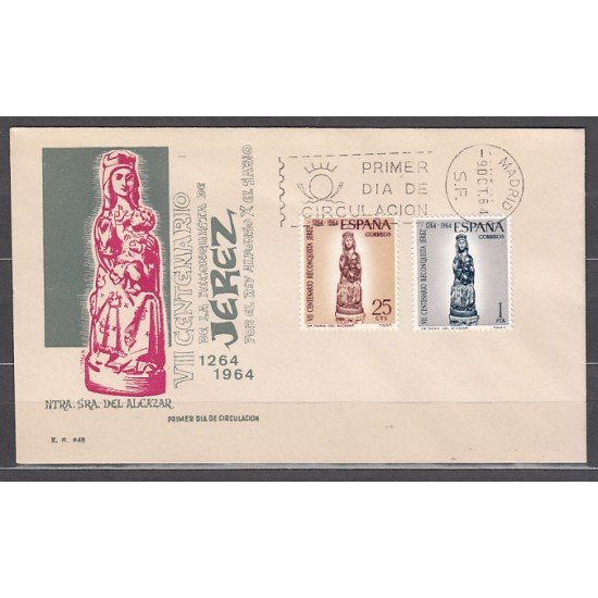 España Spain 1615/16 1964 VII Centenario de la Reconquista de Jerez. Virgen del Alcázar SPD Sobre Primer Día España Spain 1615/16 1964 VII Centenario de la Reconquista de Jerez. Virgen del Alcázar SPD Sobre Primer Día