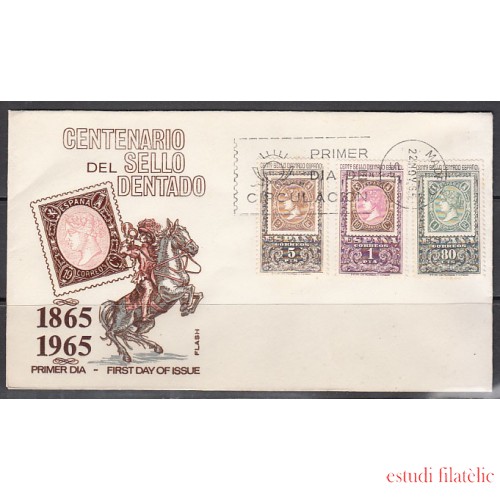 España Spain 1689/91 1965 Centenario del Primer sello dentado SPD Sobre Primer Día