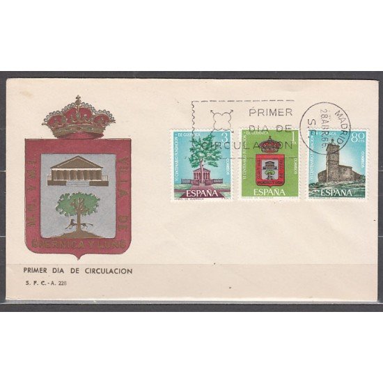 España Spain 1720/22 1966 VI Centenario de la Fundación Guernica SPD Sobre Primer Día España Spain 1720/22 1966 VI Centenario de la Fundación Guernica SPD Sobre Primer Día