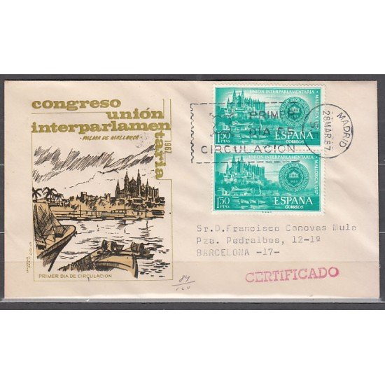 España Spain 1789 1967 Conferencia Interparlamentaria en Palma de Mallorca SPD Sobre Primer Día España Spain 1789 1967 Conferencia Interparlamentaria en Palma de Mallorca SPD Sobre Primer Día