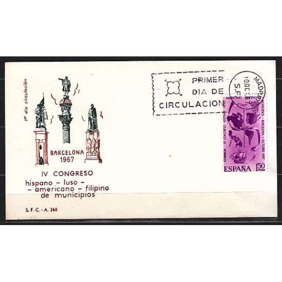 España Spain 1818 1967 IV Congreso Hispano-Luso-Americano-Filipino de Municipios SPD Sobre Primer Día España Spain 1818 1967 IV Congreso Hispano-Luso-Americano-Filipino de Municipios SPD Sobre Primer Día