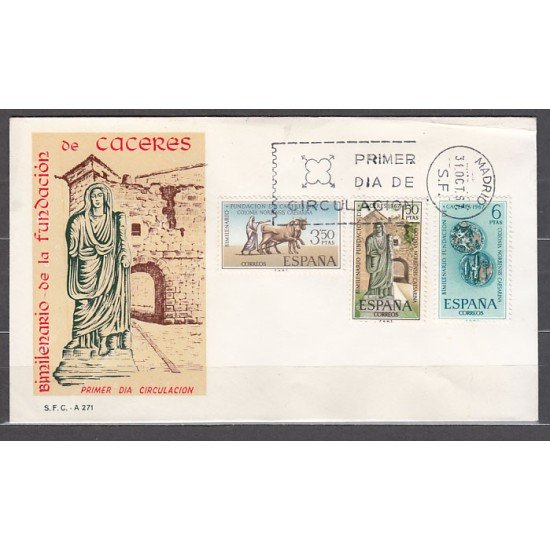 España Spain 1827/29 1967 Bimilenario de la Fundación de Cáceres SPD Sobre Primer Día España Spain 1827/29 1967 Bimilenario de la Fundación de Cáceres SPD Sobre Primer Día
