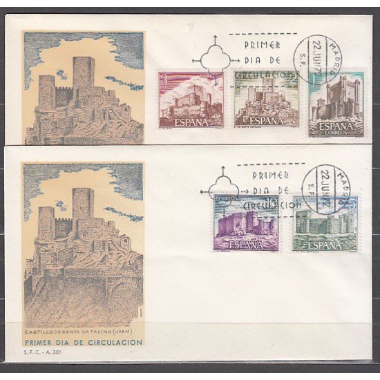 España Spain 2093/97 1972 Castillos de España SPD Sobre Primer Día España Spain 2093/97 1972 Castillos de España SPD Sobre Primer Día