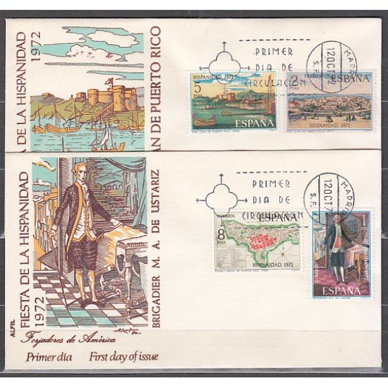 España Spain 2107/10 1972 Hispanidad Puerto Rico SPD Sobre Primer Día España Spain 2107/10 1972 Hispanidad Puerto Rico SPD Sobre Primer Día