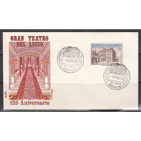 España Spain 2114 1972 125 Aniversario del Gran Teatro del Liceo SPD Sobre Primer Día España Spain 2114 1972 125 Aniversario del Gran Teatro del Liceo SPD Sobre Primer Día