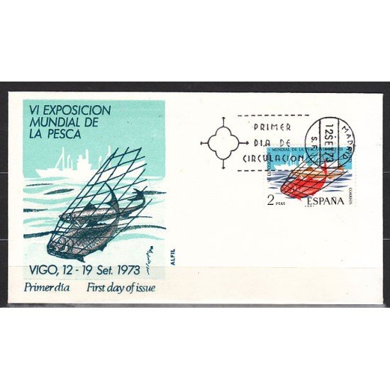 España Spain 2144 1973 VI Exposición Mundial de la Pesca Vigo SPD Sobre Primer Día España Spain 2144 1973 VI Exposición Mundial de la Pesca Vigo SPD Sobre Primer Día